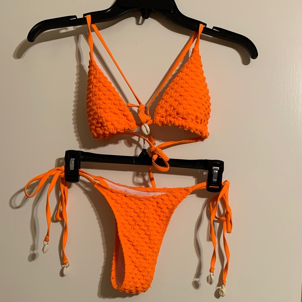 Orange Textured Bikini Set